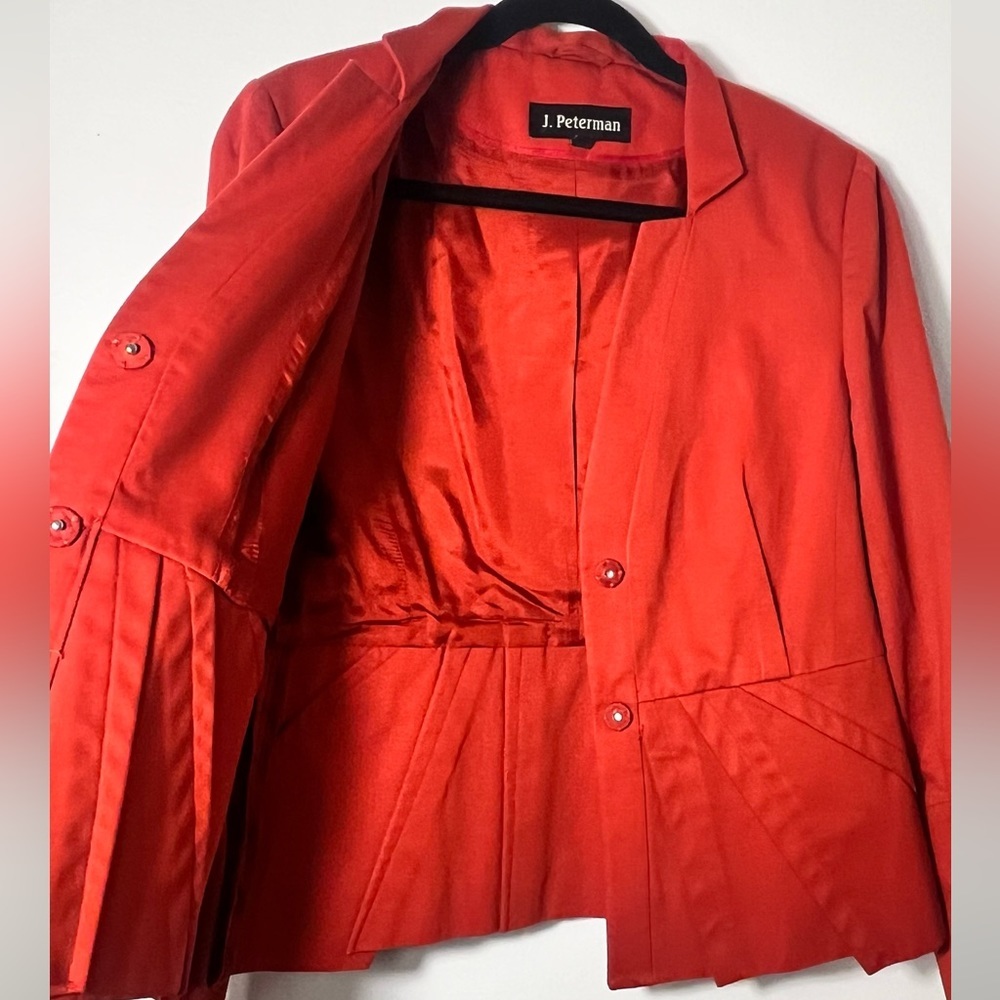 J. Peterman structured peplum style snap button blazer jacket rust orange - Picture 2 of 6